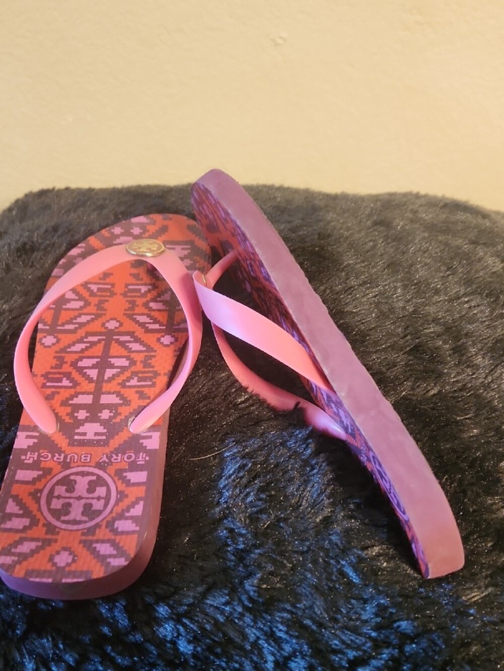 Tory Burch Pink and Purple Patterned Flip Flop Sandals - Picture 4 of 6